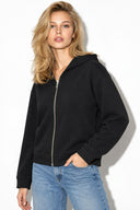 Kadın Grace Kapüşonlu Fermuarlı İnterlok Sweatshirt-Siyah