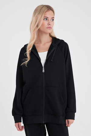 Kadın Grace Siyah Kapüşonlu Fermuarlı Regular Fit Basic Sweatshirt