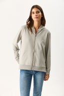 Kadın Gwen Yanı Yırtmaçlı Fermuarlı Sweatshirt - Gri