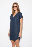 Kadın Helly Blue Black V Yaka Kısa Kollu Jean Elbise %100 Lyocell (Tencel™) - Blue Black