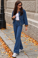 Kadın İspanyol Paça Dark Blue Jean Pantolon-Dark Blue