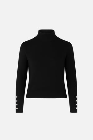 Kadın Janna Yarım Balıkçı Kolu Düğmeli Triko Kazak - Siyah