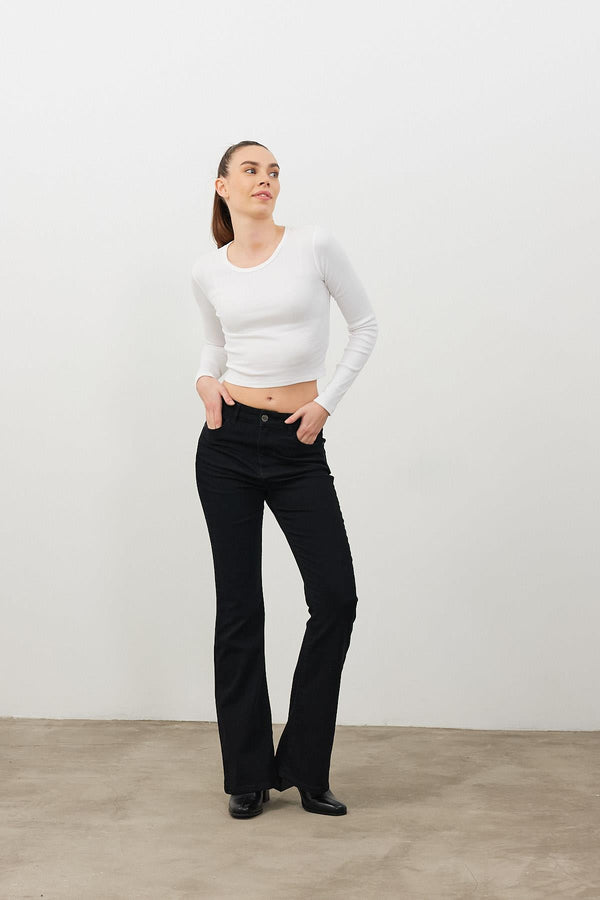 Jenny Black Yüksek Bel Flare Jean Pantolon - BLACK 1K2411052B-603