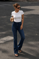 Kadın Jenny Blue Black Yüksek Bel Flare Lyocell Jean Pantolon-Blue Black