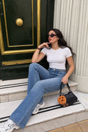 Kadın Jenny Dark Blue Yüksek Bel Flare Jean Pantolon-Dark Blue