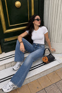 Kadın Jenny Dark Blue Yüksek Bel Flare Jean Pantolon-Dark Blue