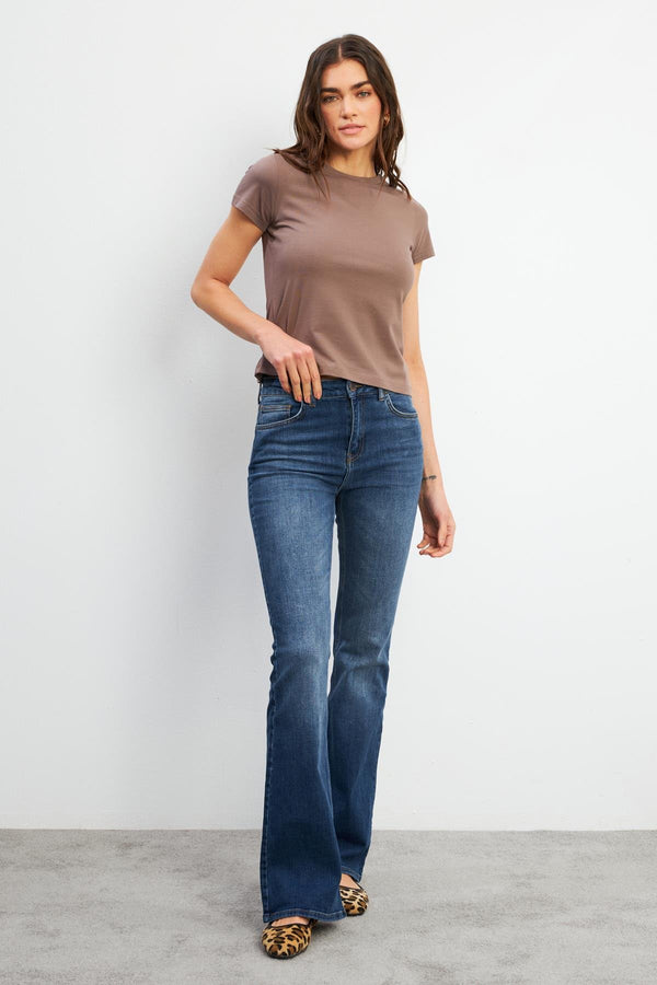 Jenny Dirty Dark Blue Yüksek Bel Flare Jean Pantolon - DIRTY DARK BLUE 11052DDB-274