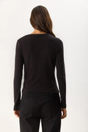 Kadın July Kayık Yaka Tişört %100 Pamuk - Siyah