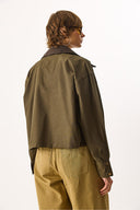 Kadın Kadife Yakalı Regular Fit Gabardin Ceket - Haki