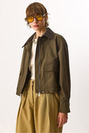 Kadın Kadife Yakalı Regular Fit Gabardin Ceket - Haki