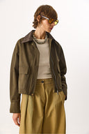 Kadın Kadife Yakalı Regular Fit Gabardin Ceket - Haki