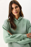 Kadın Kapüşonlu Basic Hoodie Sweatshirt %100 Pamuk - Ada Çayı