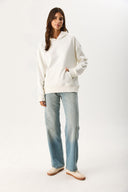 Kadın Kapüşonlu Basic Hoodie Sweatshirt %100 Pamuk - Fildişi