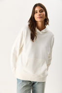 Kadın Kapüşonlu Basic Hoodie Sweatshirt %100 Pamuk - Fildişi