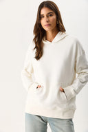 Kadın Kapüşonlu Basic Hoodie Sweatshirt %100 Pamuk - Fildişi