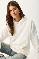 Kadın Kapüşonlu Basic Hoodie Sweatshirt %100 Pamuk - Fildişi