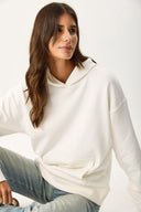 Kadın Kapüşonlu Basic Hoodie Sweatshirt %100 Pamuk - Fildişi