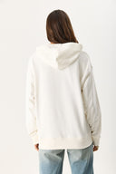 Kadın Kapüşonlu Basic Hoodie Sweatshirt %100 Pamuk - Fildişi