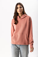 Kadın Kapüşonlu Basic Hoodie Sweatshirt %100 Pamuk - Gülkurusu