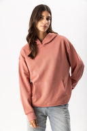 Kadın Kapüşonlu Basic Hoodie Sweatshirt %100 Pamuk - Gülkurusu