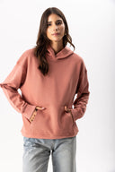 Kadın Kapüşonlu Basic Hoodie Sweatshirt %100 Pamuk - Gülkurusu