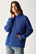 Kadın Kapüşonlu Basic Hoodie Sweatshirt %100 Pamuk - Navy