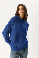 Kadın Kapüşonlu Basic Hoodie Sweatshirt %100 Pamuk - Navy