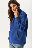 Kadın Kapüşonlu Basic Hoodie Sweatshirt %100 Pamuk - Navy