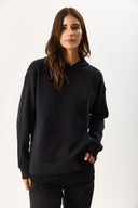 Kadın Kapüşonlu Basic Hoodie Sweatshirt %100 Pamuk - Siyah
