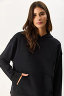 Kadın Kapüşonlu Basic Hoodie Sweatshirt %100 Pamuk - Siyah