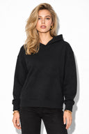 Kadın Kapüşonlu Basic Hoodie Sweatshirt %100 Pamuk-Siyah