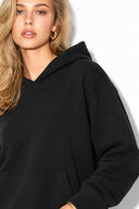 Kadın Kapüşonlu Basic Hoodie Sweatshirt %100 Pamuk-Siyah