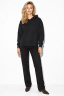 Kadın Kapüşonlu Basic Hoodie Sweatshirt %100 Pamuk-Siyah
