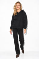 Kadın Kapüşonlu Basic Hoodie Sweatshirt %100 Pamuk-Siyah