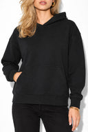 Kadın Kapüşonlu Basic Hoodie Sweatshirt %100 Pamuk-Siyah