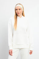 Kadın Kapüşonlu Basic Hoodie Sweatshirt - Fildişi
