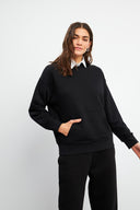 Kadın Kapüşonlu Basic Hoodie Sweatshirt - Siyah