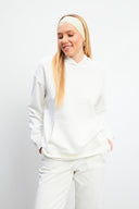 Kadın Kapüşonlu Basic Hoodie Sweatshirt - Fildişi