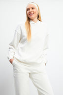 Kadın Kapüşonlu Basic Hoodie Sweatshirt - Fildişi