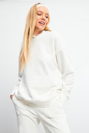 Kadın Kapüşonlu Basic Hoodie Sweatshirt - Fildişi