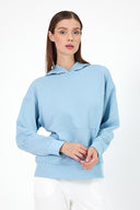 Kadın Kapüşonlu Basic Hoodie Sweatshirt - Gök Mavisi
