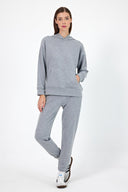 Kadın Kapüşonlu Basic Hoodie Sweatshirt - Gri Melanj