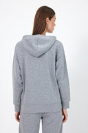 Kadın Kapüşonlu Basic Hoodie Sweatshirt - Gri Melanj