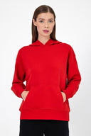 Kadın Kapüşonlu Basic Hoodie Sweatshirt - Kırmızı