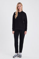 Kadın Kapüşonlu Basic Hoodie Sweatshirt - Siyah