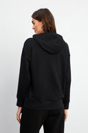 Kadın Kapüşonlu Basic Hoodie Sweatshirt - Siyah