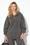 Kadın Kapüşonlu Regular Fit Yıkamalı Sweatshirt %100 Pamuk-Antrasit