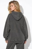 Kadın Kapüşonlu Regular Fit Yıkamalı Sweatshirt %100 Pamuk-Antrasit