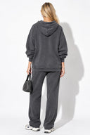 Kadın Kapüşonlu Regular Fit Yıkamalı Sweatshirt %100 Pamuk-Antrasit