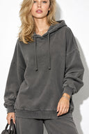 Kadın Kapüşonlu Regular Fit Yıkamalı Sweatshirt %100 Pamuk-Antrasit